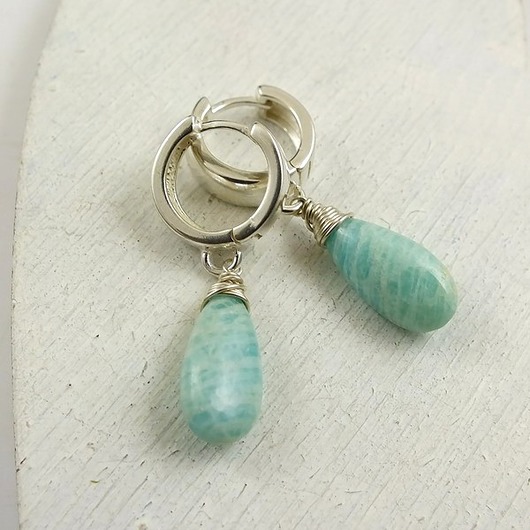 kolczyki wire wrapping Amazonit w srebrze - kolczyki
