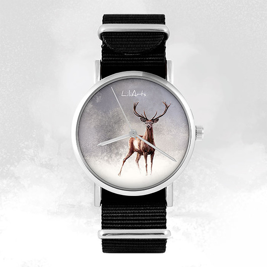 zegarki unisex Zegarek - Jeleń 2 - czarny, nylonowy, unisex