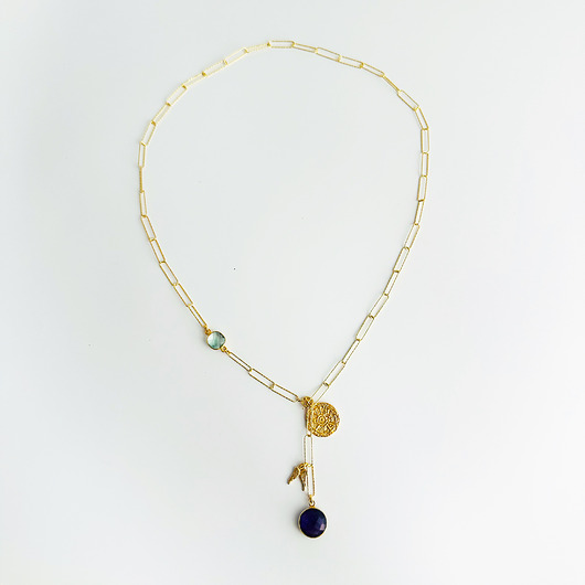 złote naszyjniki Naszyjnik KWIAT ZMYSŁOWOŚCI z ametystem i topazem, na szerokim łańcuszku