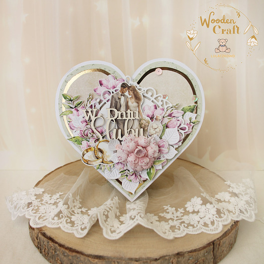 kartki scrapbooking Kartka ślubna serce, pamiątka ślubu "Magnolia Love" GOTOWA