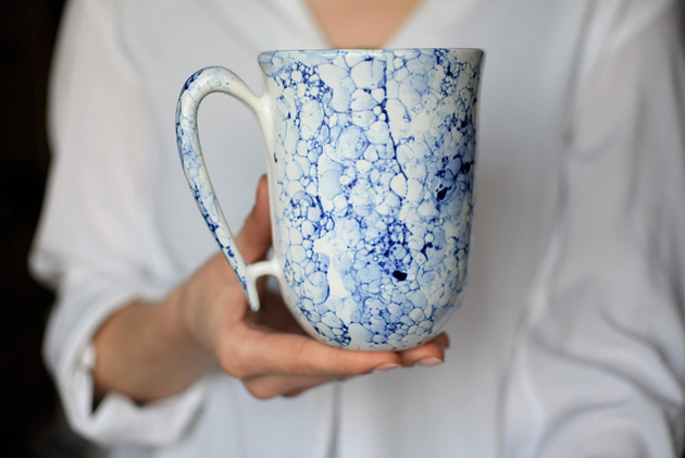 kubki Duży Kubek Niebieski Marmur Ceramiczny 500ml