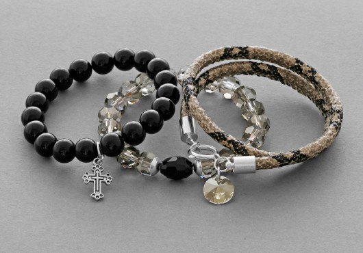 Black jade, smokey  & snake strap with pendants. Lavoga