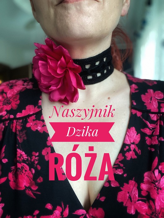 chokery Czarny koronkowy retro naszyjnik z piękną bordową różą