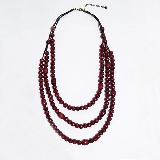 korale Drewniane korale - potrójne, bordo