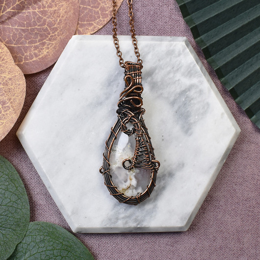 wisiory Miedziany wisiorek wire wrapping z dendrytem #244
