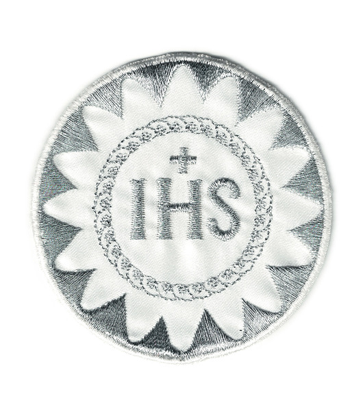 naszywki na ubrania Naszywka komunijna na albę IHS SREBRNA haftowana do przyszycia POLSKA 7cm