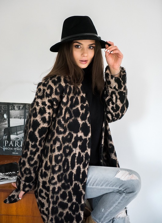 płaszcze damskie Płaszcz wełniany w panterkę WOOL& ANIMALPRINT