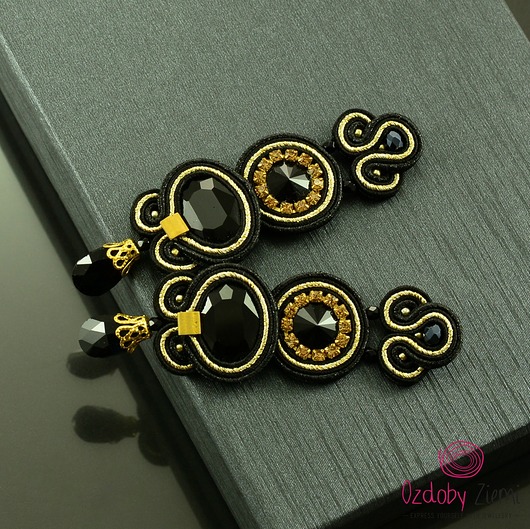 kolczyki soutache Czarno złote kolczyki sutasz