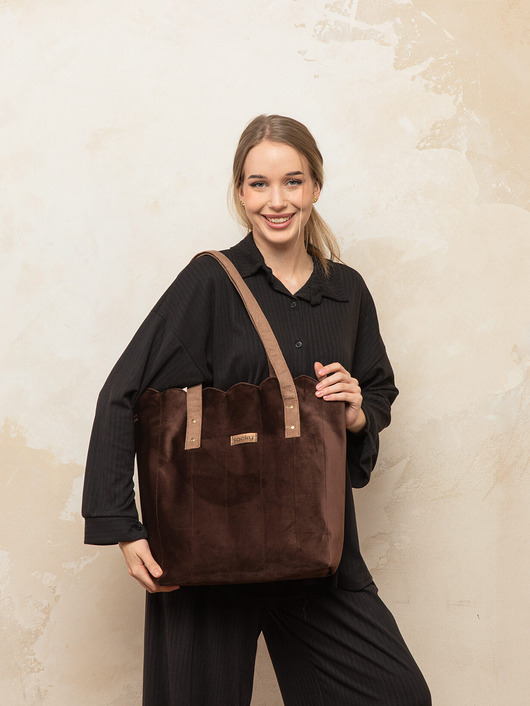 torby na ramię Torba welurowa muffin deep brown