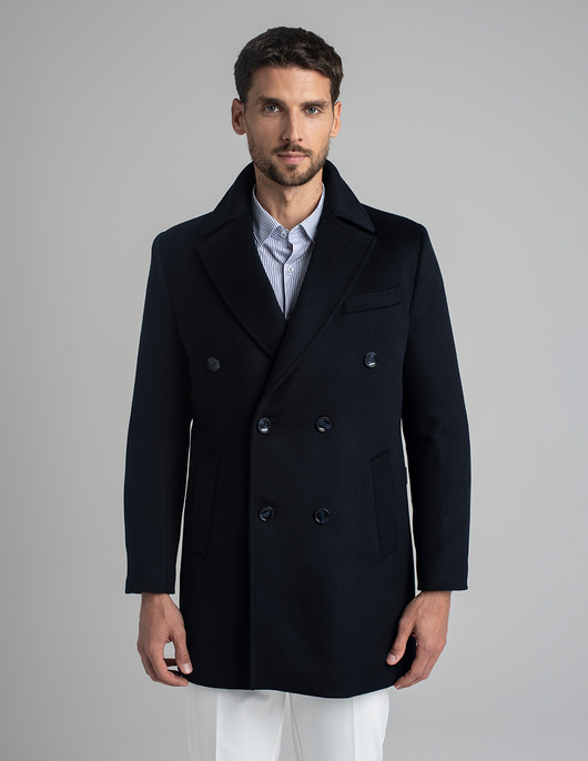 płaszcze i kurtki męskie Wełniany płaszcz dwurzędowy sortino granatowy