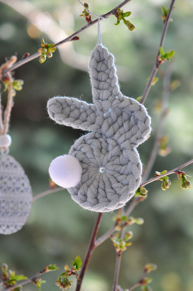 ozdoby wielkanocne Szydełkowe zajączki ze sznurka 5szt