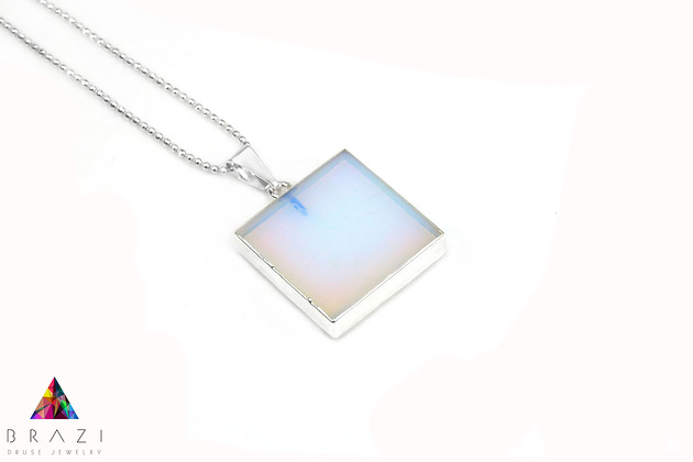 Colare Opalit Kwadrat srebro Brazi Druse Jewelry