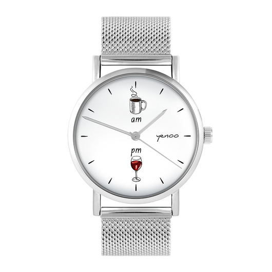 zegarki damskie Zegarek - Kawa i wino - bransoleta mesh