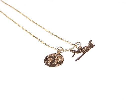 złote naszyjniki Naszyjnik globus i samolot