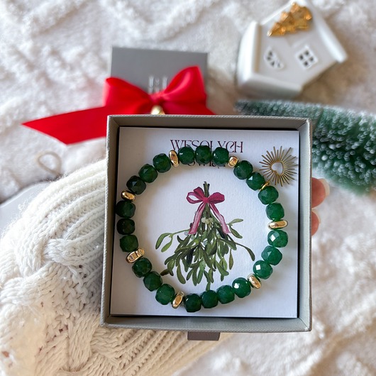 bransoletki na sznurku Zielona bransoletka na żyłce z agatów z zawieszką serduszkiem