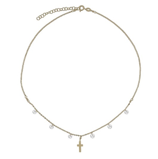 chokery Srebrny pozłacany choker z krzyżykiem i cyrkonia