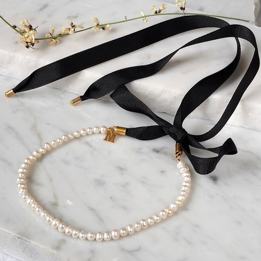 chokery Choker z perłami Ribbon