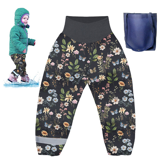 spodnie dla dziewczynki Całoroczne, wodoodporne spodnie/softshell/nogawka - podwinięce/kwiatuszek