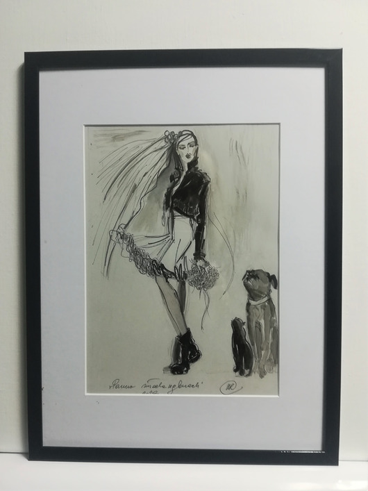 grafiki i ilustracje Czarno-biały szkic modelki.