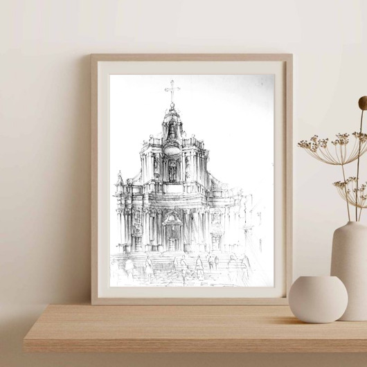 grafiki i ilustracje WYPRZEDAŻ RYSUNKÓW! Rysunek Włoski kościół 35x50 cm ołówek