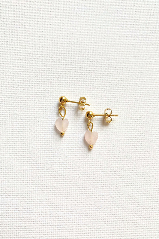 kolczyki z kamieniami Kolczyki serca z kwarcem różowym