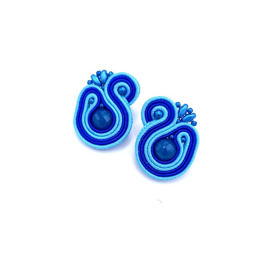 kolczyki soutache Largo kolczyki sztyfty sutasz z agatem niebieskie małe lekkie