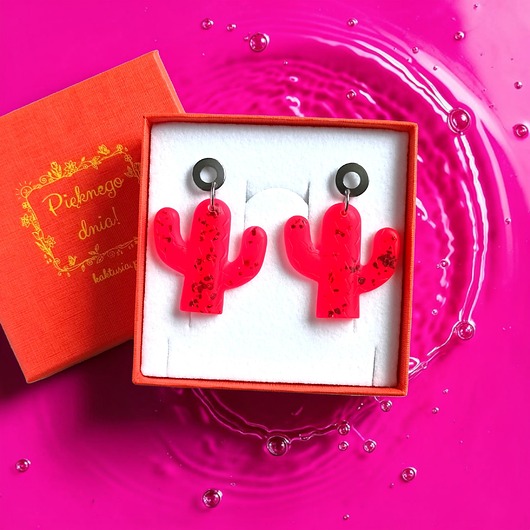kolczyki z żywicy Kolczyki z żywicy : KAKTUSY : neon red