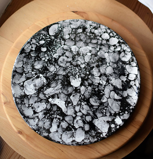patery i talerze Duży talerz obiadowy ceramiczny  do Kuchni Prezent Czarno Biały