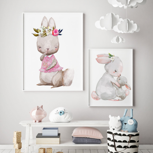Plakaty obrazki 2 szt. 50X70 70x100 Króliczki  Dekoracjan