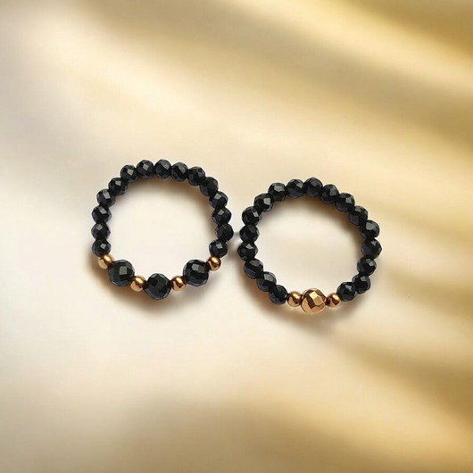 pierścionki elastyczne Zestaw pierścionków : onyks, złoty hematyt