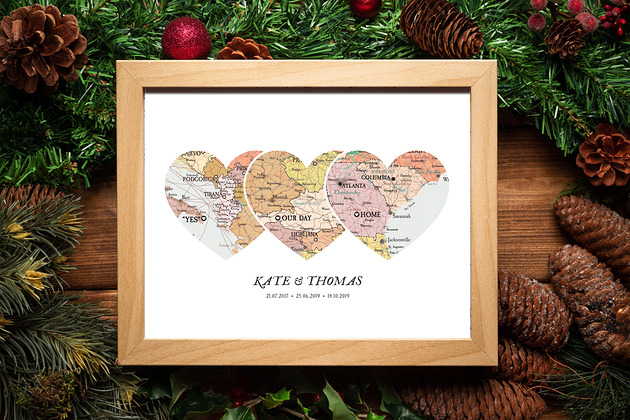 Plakat Personalizowana mapa serca 3 lokalizacje wejustlikeprints