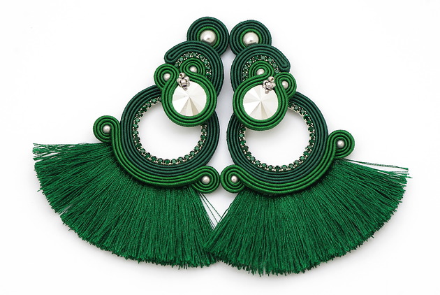 kolczyki soutache Szmaragdowe eleganckie kolczyk