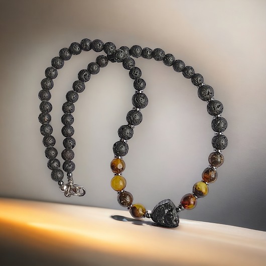 biżuteria męska WYSYŁKA 24h - BURSZTYN, lawa, TURMALIN - naszyjnik