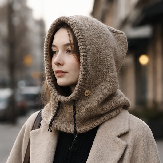 czapki damskie Balaclava kominiarka kaptur czapka 100% alpaka ręczna robota taupe
