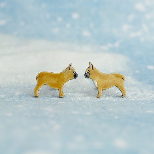 kolczyki ceramiczne Kolczyki z buldogiem- prezent dla psiary