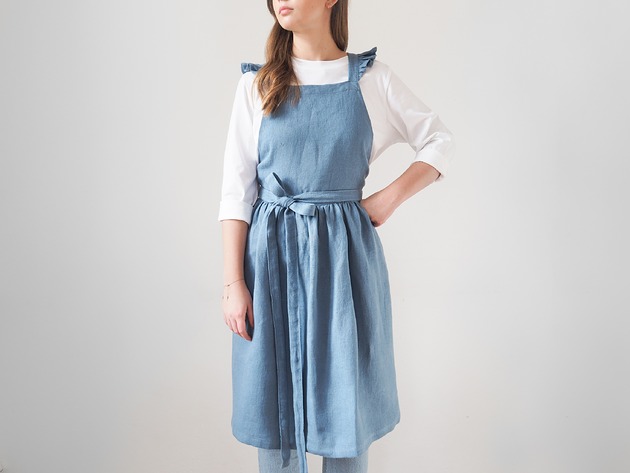 fartuchy kuchenne Lniany fartuszek retro DUSTY BLUE