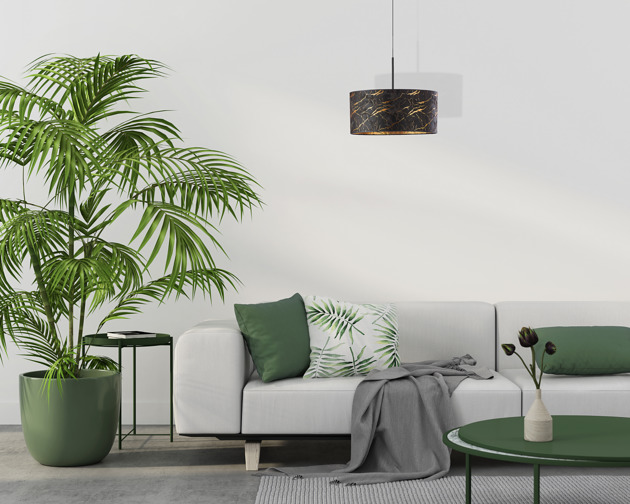 lampy wiszące Czarny żyrandol do salonu z marmurowym abażurem SINTRA MARMUR fi - 40 cm