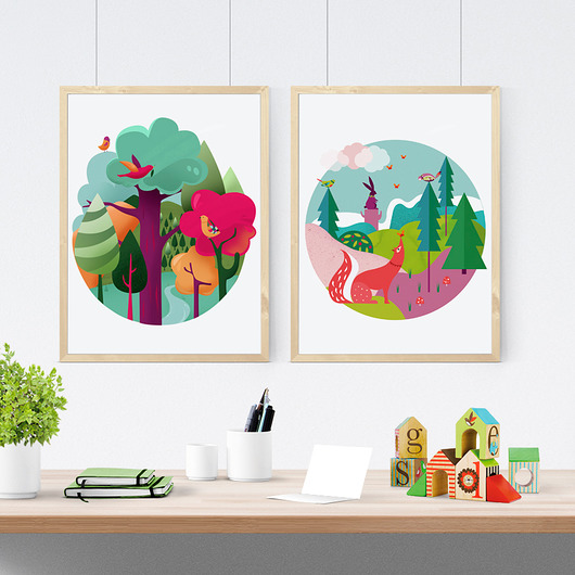 Dwie ilustracje do pokoju dziecka / miętowe PRINTLOVE