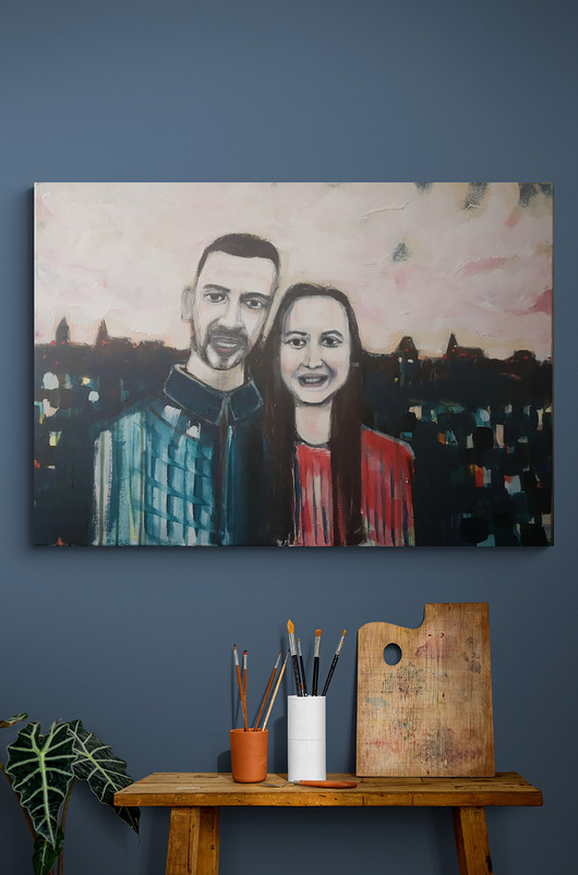 obrazy Portret na zamówienie malowany ze zdjęć kupującego na płótnie 50x70 cm