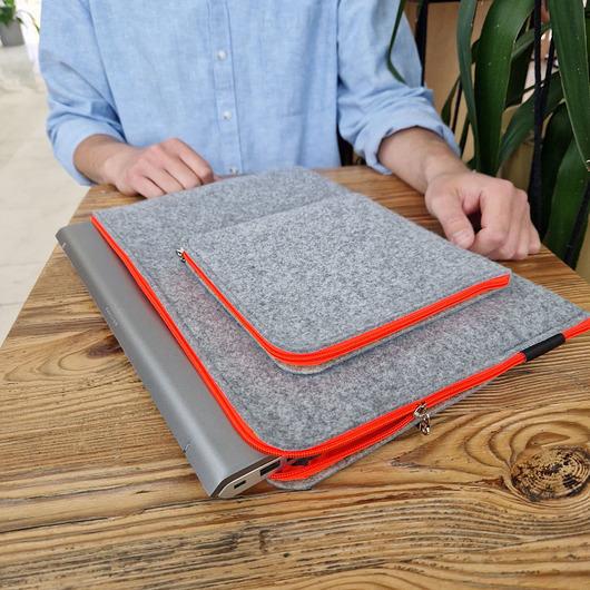 etui na laptopa ETUI MACBOOK z filcu fluo pomarańczowy zamek