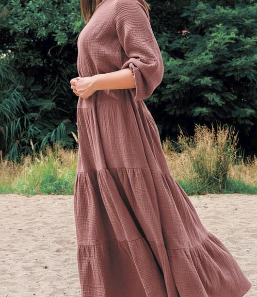 sukienki maxi damskie Eko długa pudrowa różowa sukienka muślinowa sukienka Sandra