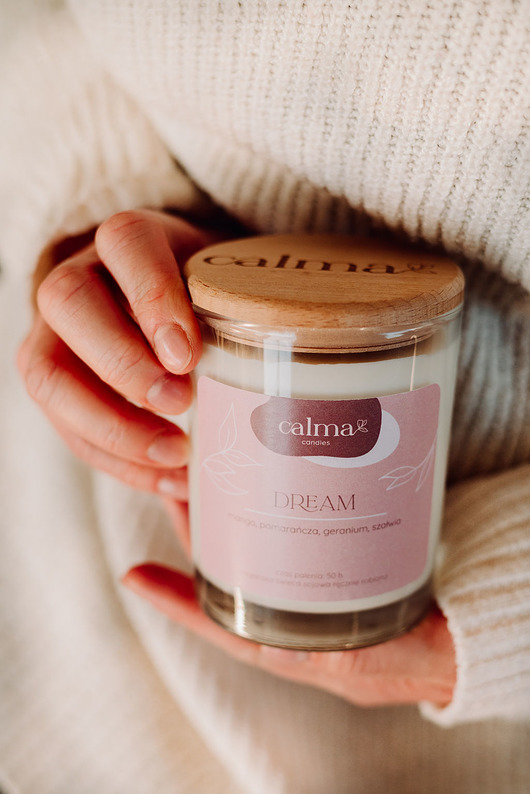świece zapachowe Świeca sojowa DREAM Mango i geranium, szałwia CALMA