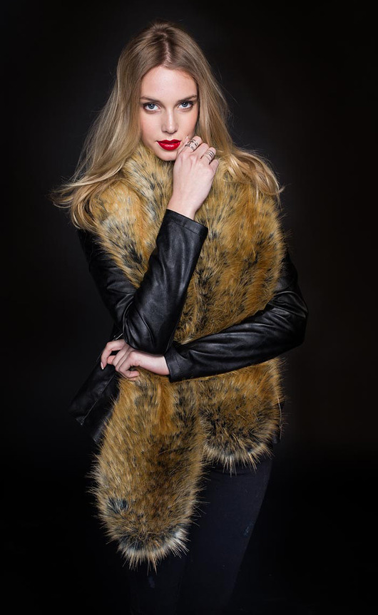 szale damskie SZAL Futrzany Duży Rudy Lis