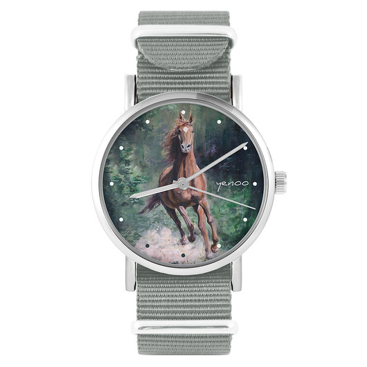 zegarki unisex Zegarek - Koń las - szary, nylonowy