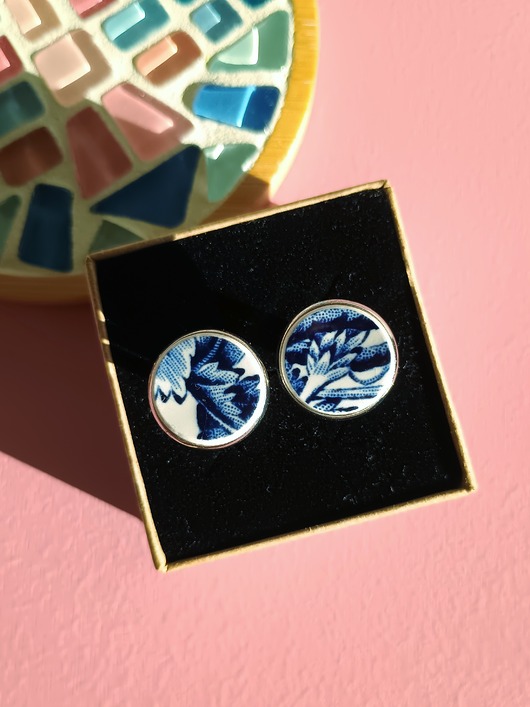 spinki do mankietów Spinki w kobaltowe wzory