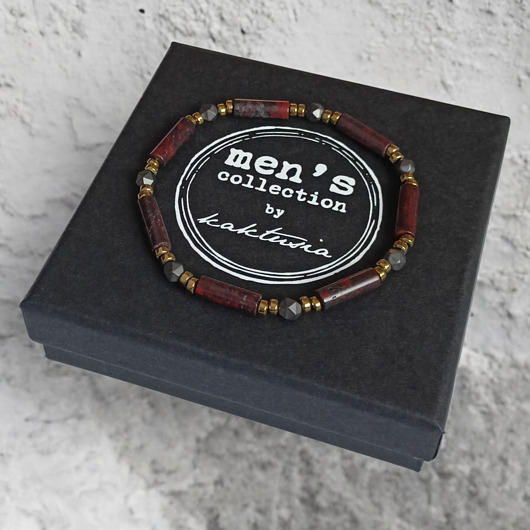 biżuteria męska ANTYSTRESOWA, POPRAWIAJĄCA NASTRÓJ : delikatna bransoletka : jaspis, hematyt