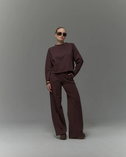 bluza bez kaptura damska Bluza Art z bawełny z poduchami choclate
