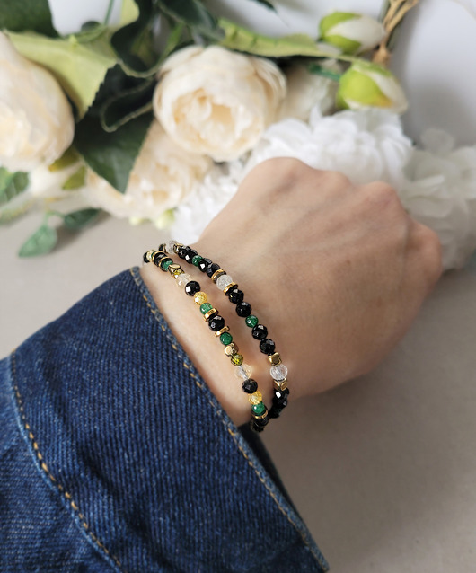 bransoletki z kamieni naturalnych Ochrona, bogactwo i optymizm- z Turmalinem podwójna bransoletka