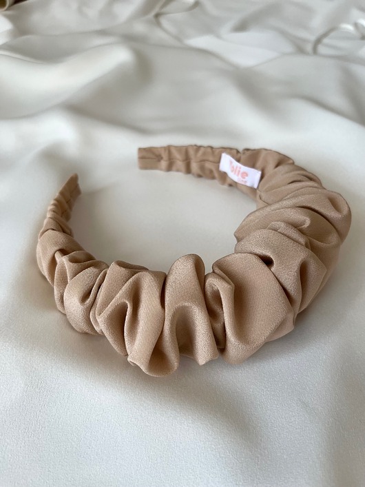 opaski do włosów Beżowa jedwabna marszczona opaska Beige Silk maxi