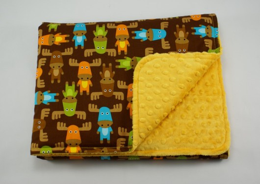 Letni dwustronny kocyk, ŁOSIE mango polar Minky Little Sophie